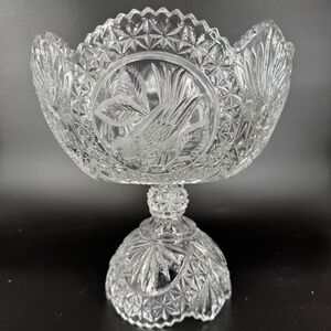 Hofbauer Byrdes Bird Round Bowl West Germany Lead Crystal w pedestal and tray